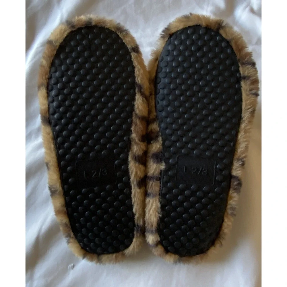 Kensie Girl Large L 2/3 Animal Print Slippers Heart Slingback Open Toe Faux Fur